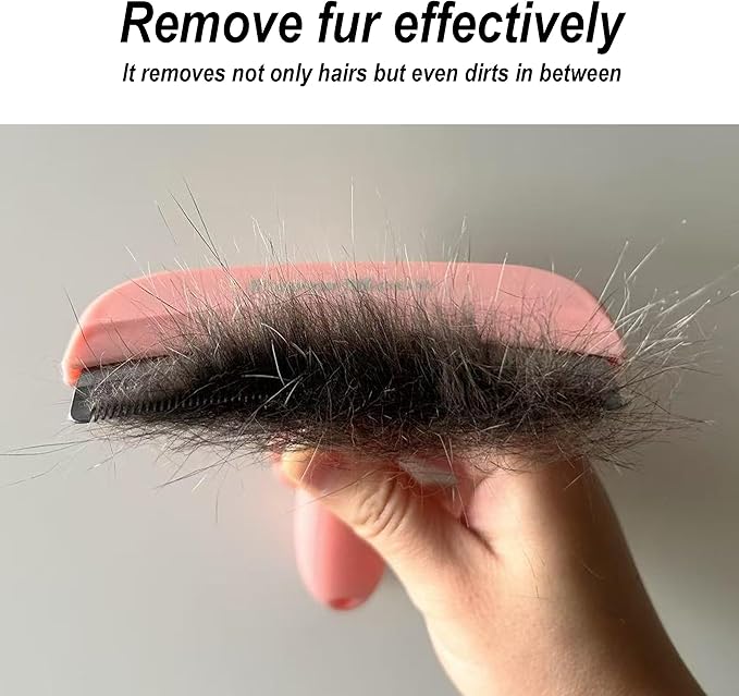 FurorMeow Pet Deshedding Tool with Curve Blade, Cat Grooming Brush, Tight V-shaped Teeth Shedding Comb for Cat and Dog (Pink, Large)