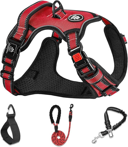 NESTROAD No Pull Dog Harness,Adjustable Oxford Dog Vest Harness with Leash,Reflective No-Choke Pet Harness with Easy Control Soft Handle for Large Dogs(Large,Red)