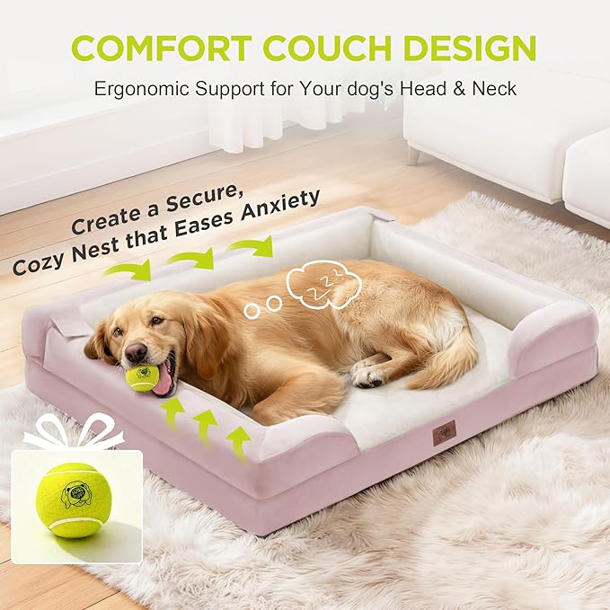 Orthopedic Dog Beds for Large Medium Dogs, Big Waterproof Memory Foam Pet Couch Bed with Removable Washable Cover, Tennis Ball Toy, 36x27
