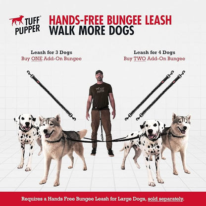 Tuff Pupper Heavy Duty Hands Free Bungee Dog Leash | Two Large Dogs Up to 250 lbs | Comfortable Shock Absorbing Bungee | Reflective Dual Padded Handles | Lumbar Waist Belt 26-38" | 360° Swivel Clips