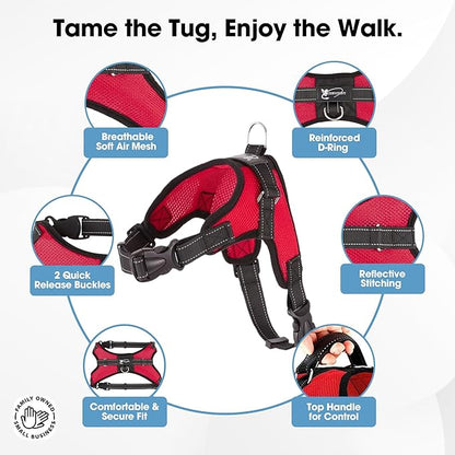 No Pull Reflective Adjustable Dog Harness With Handle- Comfortable Soft All Weather Mesh, Easy On Puppy Harness For Small Medium and Large Dogs (Red) Medium