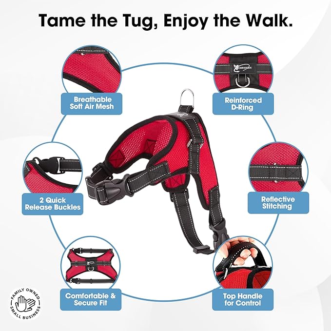 No Pull Reflective Adjustable Dog Harness with Handle- Comfortable Soft All Weather Mesh, Easy On Puppy Harness for Small Medium and Large Dogs (Red) X-Large