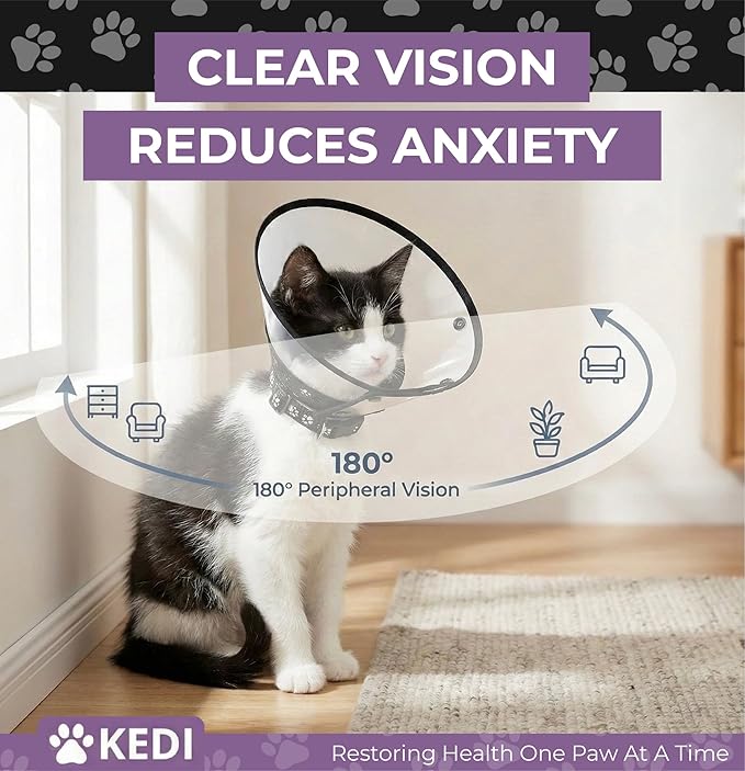 Kitten Cat Cone Collar for After Surgery to Stop Licking, Escape-Proof Recovery Elizabethan E Collar for Cats, Comfortable Cone for Cats (Black, Small)