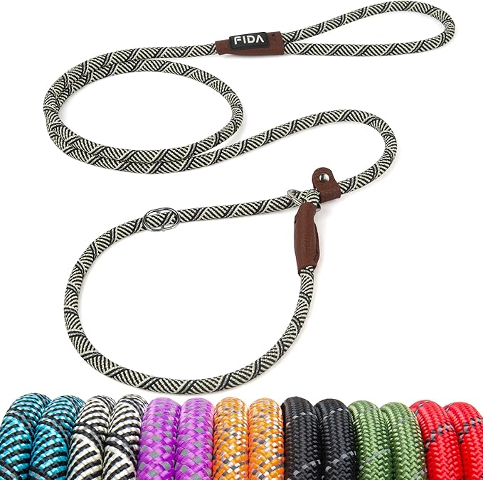 Fida Durable Slip Lead Dog Leash, 6 FT x 3/8" Heavy Duty Comfortable Strong Rope Slip Lead for Small Dogs and Puppies, No Pull Pet Training Leash with Highly Reflective(3/8", Grey)