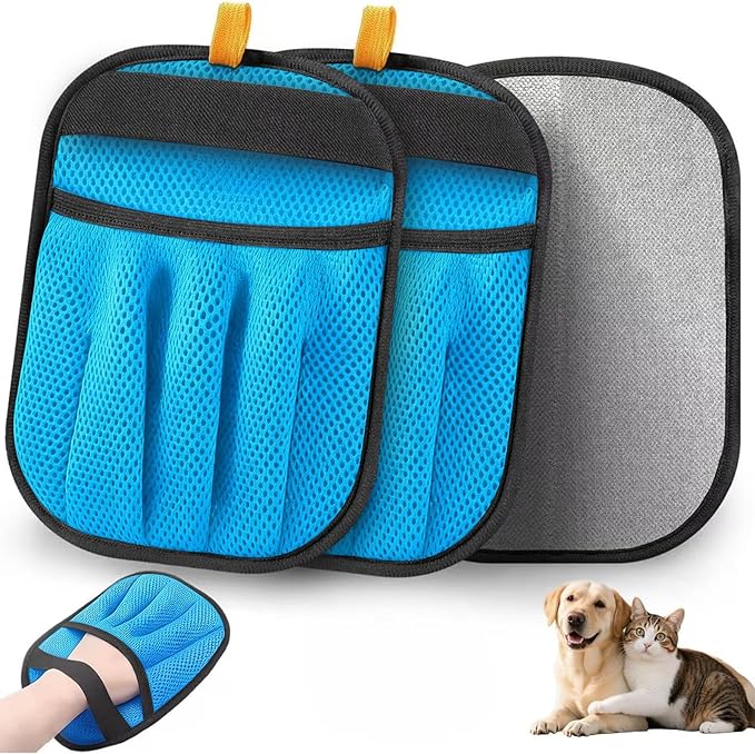 2-Pack Pet Hair Removal Gloves for Cats & Dogs | Upgraded Five-Finger Electrostatic Design | Reusable Magic Brush pet Hair, Carpet, Car Seat & Laundry