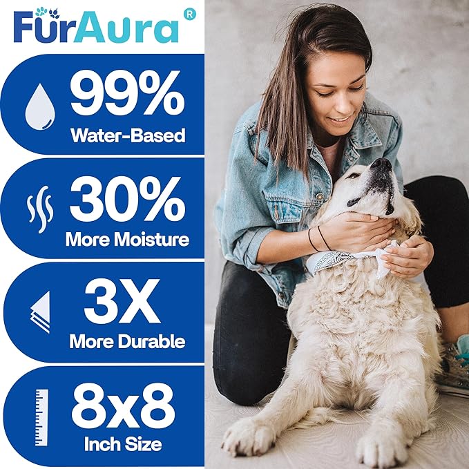 99% Water Dog Wipes, Extra Large 8x8 Puppy Wipes for Sensitive Skin – Hypoallergenic Pet Wipes for Grooming Tear Stain, Face, Ears, Eyes Paws & Butt – Alcohol Free, Biodegradable, Unscented 100 Count