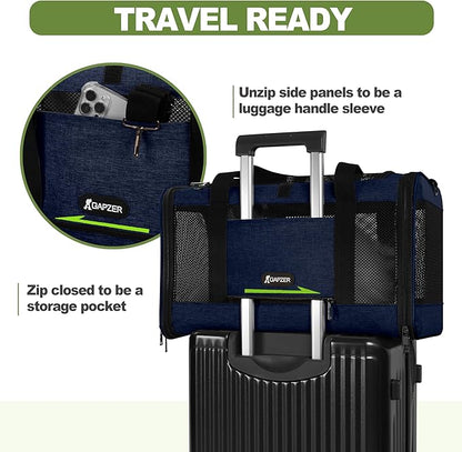 GAPZER Cat Carrier 18x11x11 United Airline Approved, Top Loader Heavy Duty Softshell Pet Flying Bag 18lbs, Small Dog Chihuahua Crate 5-10 Pounds, Kitty Transport Kennel, Miniature Poodle Case Navy