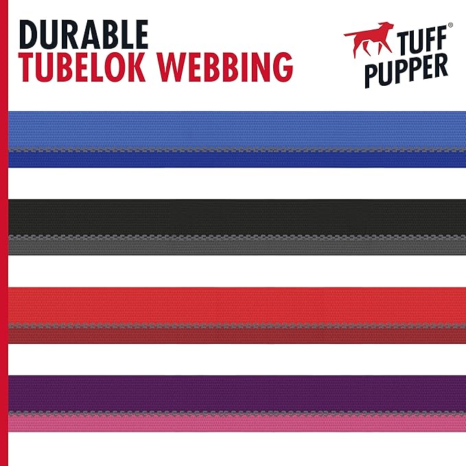 Tuff Pupper Heavy Duty Reflective Dog Collar with Aluminum D-Ring Leash Clip | Separate Dog ID Tag Attachment | Easy Sizing for All Breeds