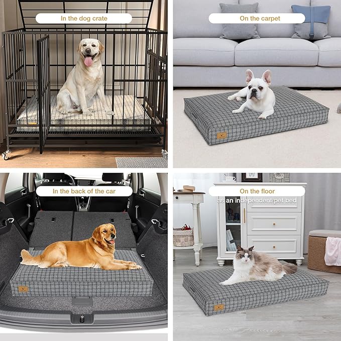 Dog Bed with Easy-Grip Handle - Shredded Memory Foam Pet Bed, Removable & Machine Washable Cover, Non-Slip Bottom, Choose from Cooling Linen or Warm Flannel Style for Dogs & Cats(Large)