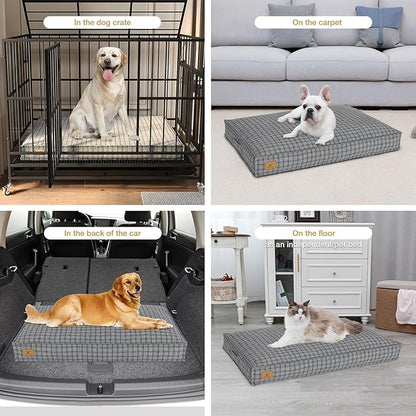 Dog Bed with Easy-Grip Handle - Shredded Memory Foam Pet Bed, Removable & Machine Washable Cover, Non-Slip Bottom, Choose from Cooling Linen or Warm Flannel Style for Dogs & Cats(Large)