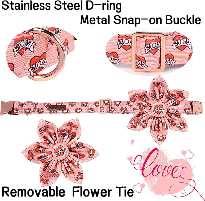 Unique Style Paws Valentiene's Day Dog Collar with Flower Heart Print Cotton Dog Collars Collar for Small Medium Large Dogs New