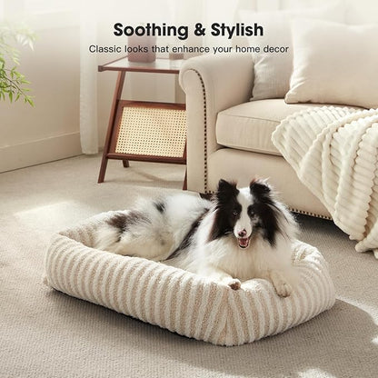 MIXJOY Dog Beds for Small Dogs Cats, Washable Dog Bed with Removable Cover, Soft Calming Cat Bed for Indoor Cats, Rectangle Pet Sofa Bed for Puppy Kitty, Anti-Slip Bottom,20"x19"x6", White