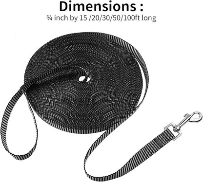 Hi Kiss Dog/Puppy Obedience Recall Training Agility Lead - 15ft 20ft 30ft 50ft 100ft Training Leash - Great for Training, Play, Camping, or Backyard(100ft,Black_White)