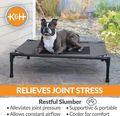 K&H Pet Products Outdoor Elevated Dog Cot, Breathable Cooling Elevated Cot Hammock Pet Bed for Medium Dogs, Washable Mesh Cover, Raised Metal Frame, Collapsible, Portable - Medium 32 X 25in Charcoal
