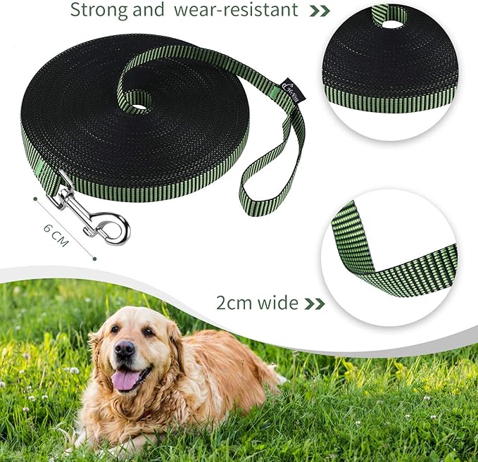 Hi Kiss Dog/Puppy Obedience Recall Training Agility Lead - 15ft 20ft 30ft 50ft 100ft Training Leash - Great for Training, Play, Camping, or Backyard(30ft,Black_Green)