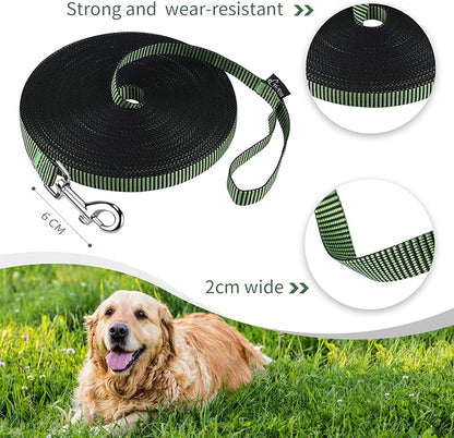 Hi Kiss Dog/Puppy Obedience Recall Training Agility Lead - 15ft 20ft 30ft 50ft 100ft Training Leash - Great for Training, Play, Camping, or Backyard(30ft,Black_Green)