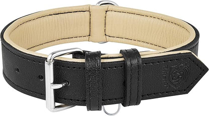 Riparo Dog Collars for Medium Dogs, Genuine Leather Dog Collar, Medium Dog Collar (M: 1" Wide for 13.5”-17.5” Neck, Black)