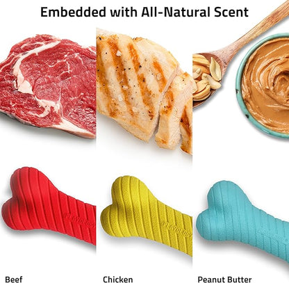Playology Dog Toys | Rainbow of Scent Chew Toy Gift Box - Dual Layer Bones for Dogs | Peanut Butter, Chicken, & Beef Scented Toys - Easy to Clean and Made from Non Toxic Materials