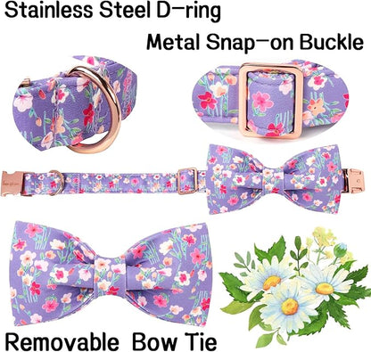 Unique style paws Cartoon Dog Collar with Bow Spring Summer Collar with Mutiflower for Small Medium Large Boys Girls Dogs