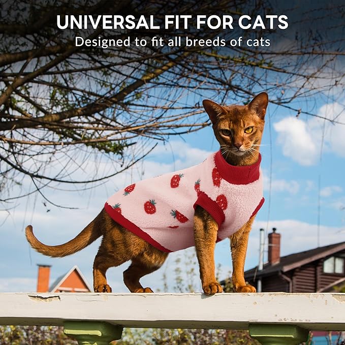 PUMYPOREITY Cozy Fleece Cat Sweater - Stretchy & Warm Knitted Cat Shirt, Super Soft Kitten Sweater, Machine Washable Pet Clothing for Comfort & Style, Pink, XL