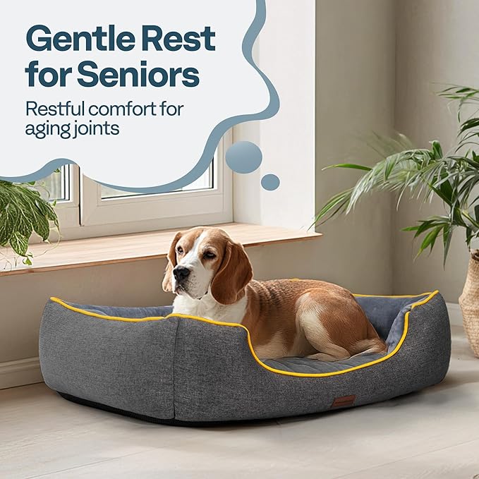 Orthopedic Dog Bed for Large Sized Dogs with Removable Washable Cover, Waterproof Lining & Non-Slip Base, Pet Dogs Couch Sofa with Extra Thick Dual-Layer Interior Padding, 36", Grey