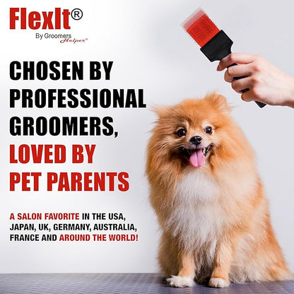 FlexIt Flexible Slicker Brush for Dogs - Professional 3-in-1 System & Video Trainings - Dual-Sided Dematting, Undercoating & Finishing Dog Grooming Brush by Groomers Helper (Single, Soft Flex)