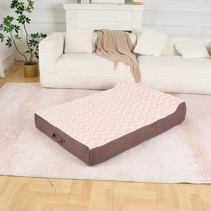 PetFun Jumbo Orthopedic Dog Bed - 7-inch Thick Memory Foam Pet Bed with Pillow Removable Cover Free Waterproof Liner - for Large Dogs (Khaki (Textured Plush), 50''L x 34''W x 10''Th I Extra Large)