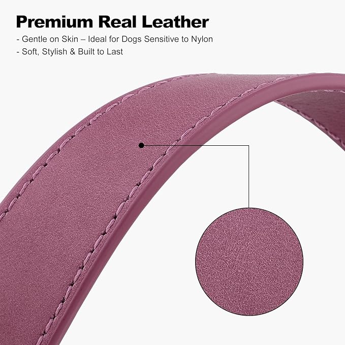Plutus Pet Genuine Leather Dog Collar – Adjustable Pet Collar with Quick Release Metal Buckle, Soft Real Leather for Small Medium Large Dogs, Heavy Duty & Skin-Friendly (Purple, S)