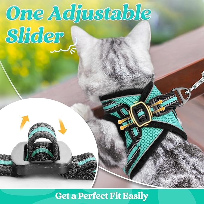 rabbitgoo Cat Harness and Leash Set for Walking Escape Proof, Adjustable Soft Kittens Vest with Reflective Strip for Cats, Comfortable Outdoor Vest,Green,L