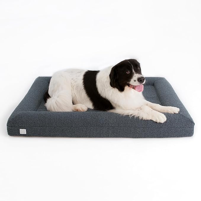 Bluewater Dog Luxury Boucle Orthopedic Memory Foam Dog Bed with Waterproof Liner and Machine Washable Cover with YKK Zippers (X-Large, 61" L x 44" W x 7" Th, Ocean Blue)