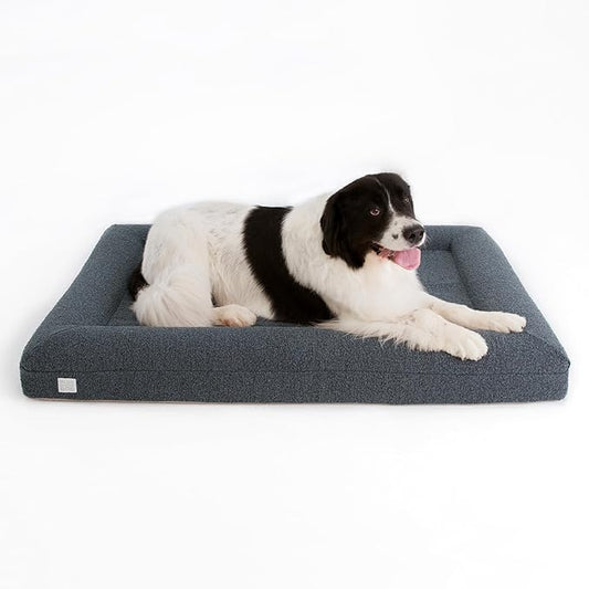 Bluewater Dog Luxury Boucle Orthopedic Memory Foam Dog Bed with Waterproof Liner and Machine Washable Cover with YKK Zippers (X-Large, 61" L x 44" W x 7" Th, Ocean Blue)