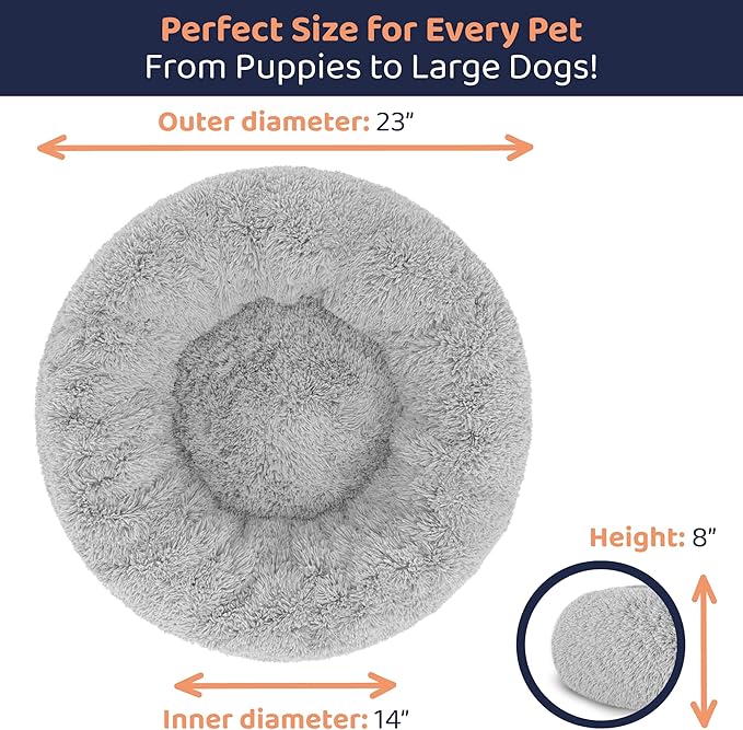 Donut Dog Bed - Premium Comfort for Anxiety Relief - Fluffy & Calming Design with Ultra-Plush Support | Cozy Round Dog Bed with Super Soft Circle Style (Grey, Small)