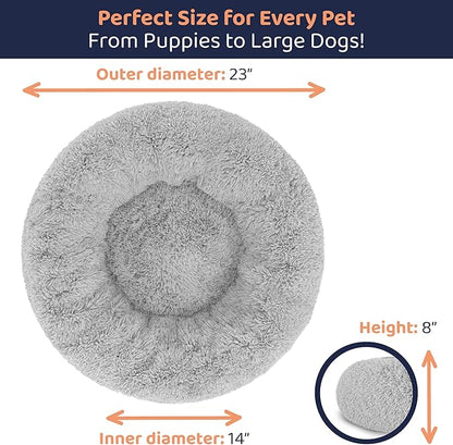 Donut Dog Bed - Premium Comfort for Anxiety Relief - Fluffy & Calming Design with Ultra-Plush Support | Cozy Round Dog Bed with Super Soft Circle Style (Grey, Small)