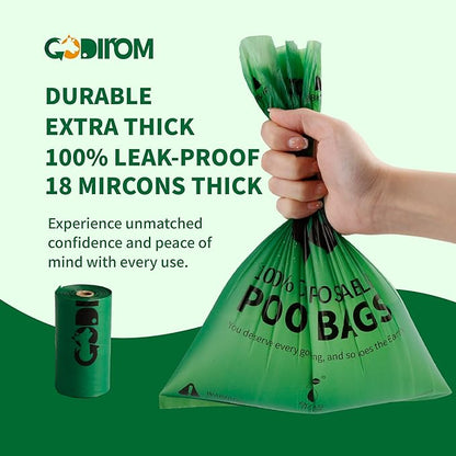 Certified 100% Home Compostable Poop Bags for Dogs, 120 Count Guaranteed Leak Proof and 18 Microns Extra Thick Waste Bag, 8 Rolls of Plant Based Doggie Poop Bag, No Scented with ASTM D6400 & EN13432