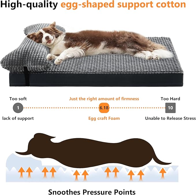 KISYYO Premium Orthopedic Dog Bed with Removable Pillow and Washable Cover – Extra Large Kennel Mat, Non-Slip Base & Plush Support for Pets, Grey (41" L x 28" W x 3.5" Th)