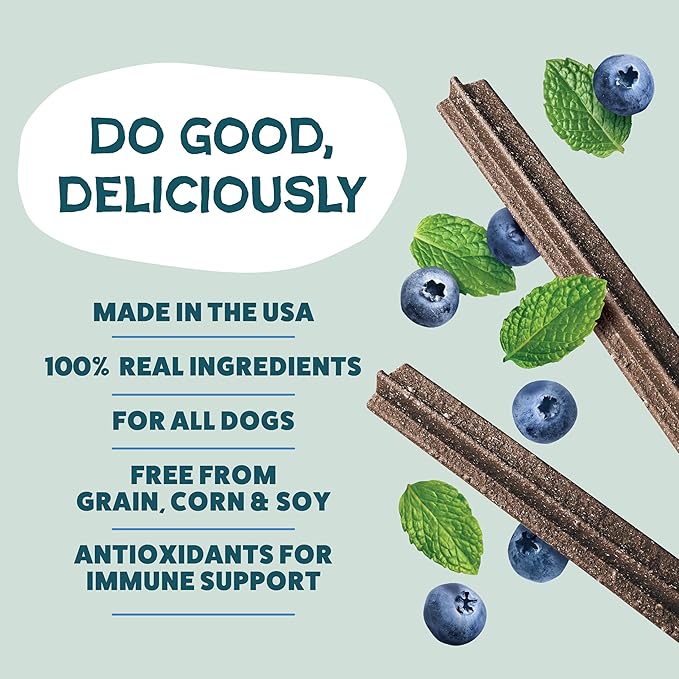Shameless Pets Blueberry & Mint Dental Chews for Dogs, 8 Chews - Natural Dog Teeth Cleaning Treats with Fresh Breath Benefits | Grain-Free Dental Sticks for Small, Medium & Large Dogs