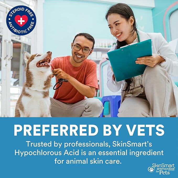 SkinSmart Antimicrobial Wound Care for Pets, Hypochlorous Acid Removes Bacteria to Promote Healing and Relieves Itch, Safe if Licked, 8 Ounce Spray Bottle