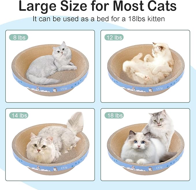 UUig Cat Scratcher, 17.7x17.7 inches Cardboard Cat Scratchers for Indoor Cats, Large Cat Scratching Board, Round Bowl Cat Scratch Pad Bed with Catnip
