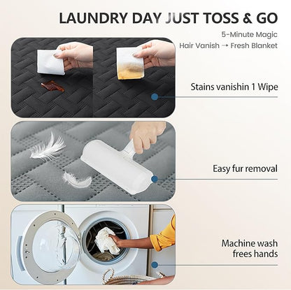 gogobunny 100% Double Sided Waterproof Dog Blanket Soft Pet Bed Cover Reversible Protect Furniture Couch Sofa Car for Puppy Cat (Dark Charcoal/Light Charcoal, 68x82 Inch (Pack of 1))
