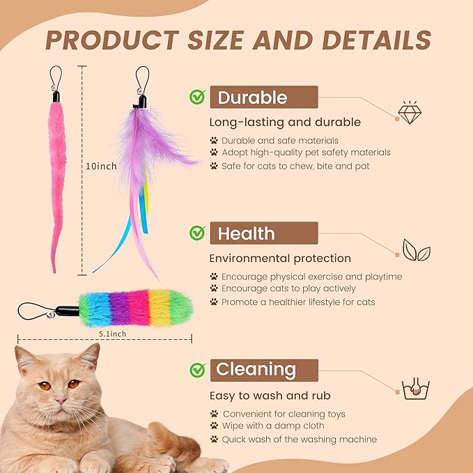 GOGODOGYA Interactive Cat Toys for Indoor Cats - Cat Ball Toy Attachment with Feather Toys and Worm Toys, Refills for Smart Exercise Cat Ball Tail
