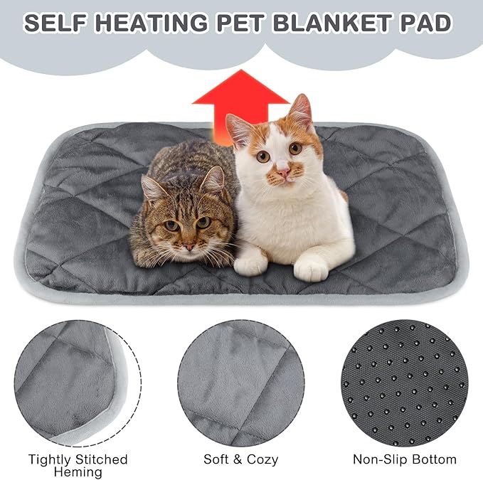 Clysee 8 Pack Self Heating Cat Mat Self Warming Cat Bed Extra Warm Thermal Pet Bed Mat Reflects Body Heat Washable Dog Crate Pad for Indoor Outdoor Pets(Gray,18 x 24 Inch)