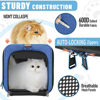 GAPZER Pet Carrier Large Cats 20 lbs Top Load/Soft Sided Small Dog Travel Carriers/Collapsible Carrier Bag for Medium Cat Puppy/Sturdy Transport Carriers Long Trips/Medium Cats 15 pounds Blue
