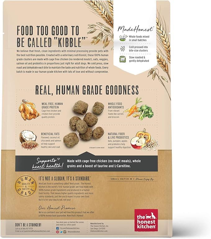 The Honest Kitchen Human Grade Whole Food Clusters Whole Grain Chicken & Oat Dry Dog Food - Complete & Balanced Meal or Topper - 1 lb Bag