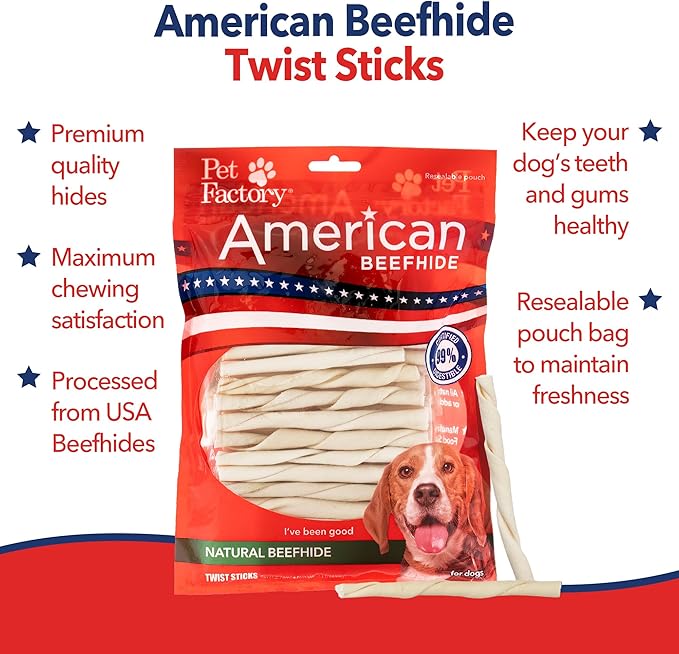 Pet Factory American Beefhide 5" Twist Sticks Dog Chew Treats - Natural Flavor, 1 lb