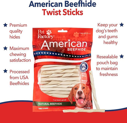 Pet Factory American Beefhide 5" Twist Sticks Dog Chew Treats - Natural Flavor, 1 lb