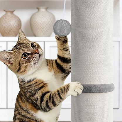 PAWSCRAT Cat Scratching Post 32" Tall, Large Diameter Natural Sisal Cat Scratch Post with Dangling Ball for Indoor Cats, Scratch-Resistant Durable and Protect Your Furniture, LightGrey