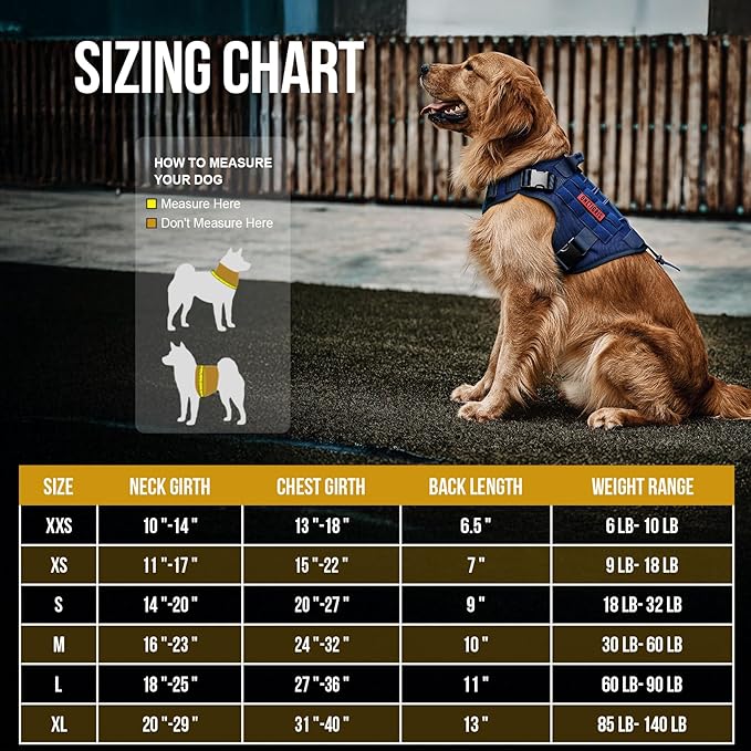 OneTigris Tactical Dog Harness Vest,No-Pull Service Dog Vest with Hook & Loop Panels,Adjustable Dog Vest Harness for Walking Hiking Training(Blue,XS)