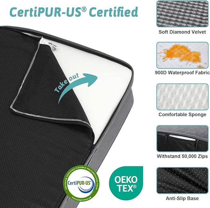 COZY KISS Orthopedic Dog Bed for Medium Small Size Dog, Dogs Crate Bed, L Shaped Foam Anti-Slip Bottom Pet Cat Sofa with Washable Removable Cover, Suitable for Pet Up to 40 lbs, 30x20x6.5 inch, Grey