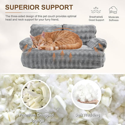 Yaning Cat Couch Bed, Cute Soft Pet Sofa for Indoor Cats Kittens Puppies with Removable Washable Cover, 26"x15", Grey