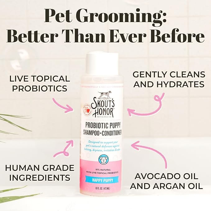 Skout’s Honor Probiotic Natural Dog Shampoo and Conditioner with Avocado Oil & Omega-3s, Gentle Puppy Shampoo, Hydrating Dog Conditioner, 97% Natural, Paraben & Sulfate-Free, Cruelty-Free, 16 oz